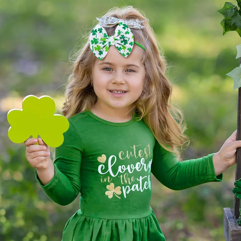 ONENINEDREAM St. Patrick's Baby Headbands Bows Velvet Baby Girl Shamrock Bows Green Leaves Nylon Headbands Newborn Hair Bow Toddler Infant Kids Hair Accessories - Image 3
